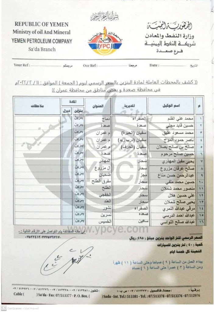 المحطات النفطية العاملة بالسعر الرسمي في صنعاء والمحافظات.. الجمعة 11 فبراير الخبر اليمني