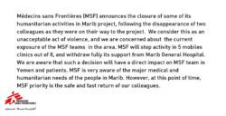 MSF Suspends Support for Marib General Hospital