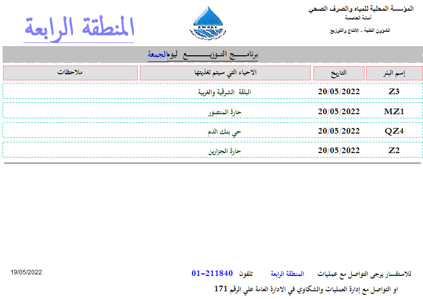 برنامج توزيع المياه في أحياء أمانة العاصمة.. الجمعة 20 مايو 2022 الجمعة