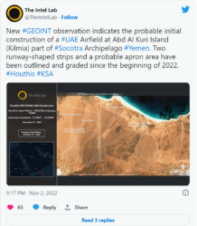 American GEOINT: UAE Continues to Build Military Infrastructures on Yemen’s Socotra